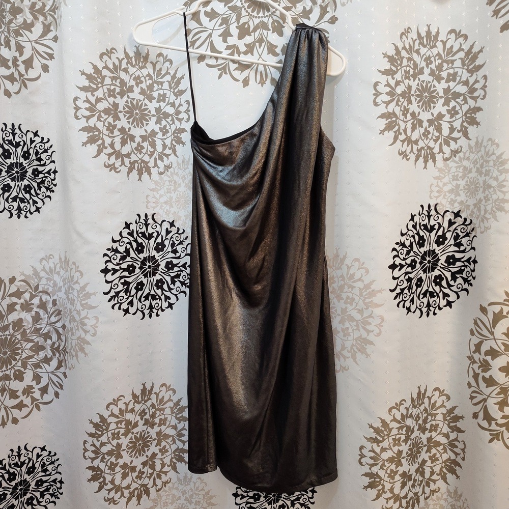 Vince Camuto Silver Chrome One Shoulder Dress Size 4 - Picture 2 of 8